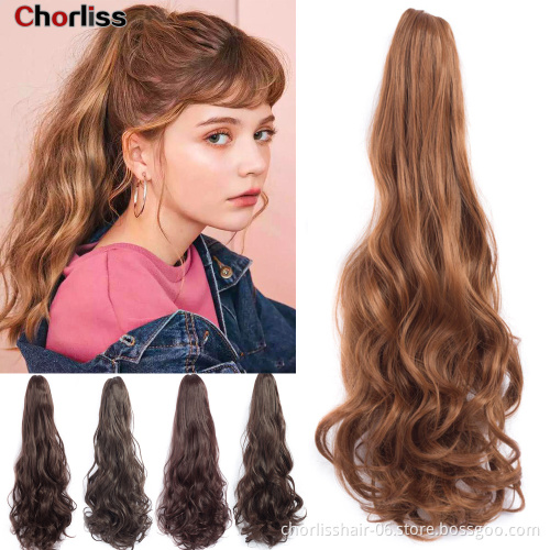 Wholesale Grey Curl Natural Wave Claw-Clip Drawstring Ponytail Extension Hairpiece Synthetic Hair Ponytails For Women Girl